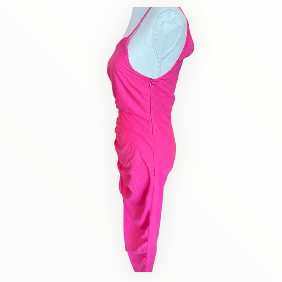 NWT ZARA Pink Linen Asymmetrical One Shoulder Midi Dress Sz M - Picture 7 of 10